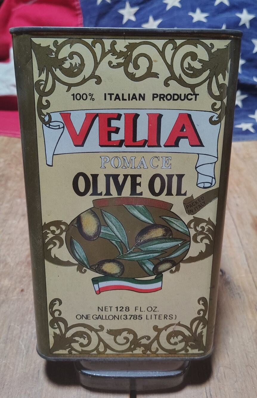 Vintage Velia Olive Oil Advertising Tin Empty For Display Kitchen Decor